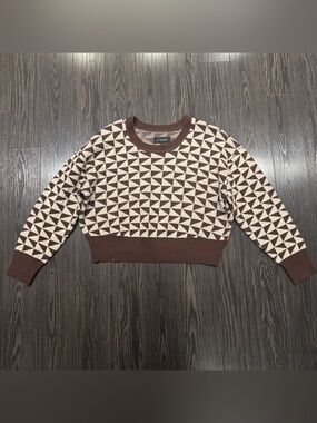 11 Honoré Brown & Cream Geometric Knit Sweater